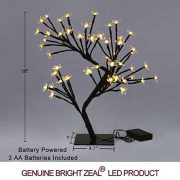 Bright Zeal 18" Battery Operated LED Cherry Blossom Tree Lights (6hr Timer) - Bonsai Lighted Tree - Lighted Cherry Blossom Tree Light Tabletop LED Tree Lamp - Home Decor Artificial Plants Light BZY