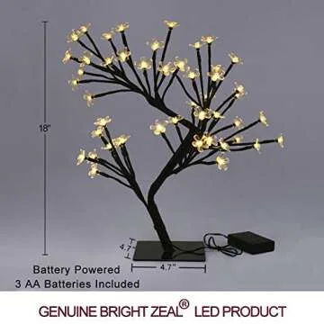 Bright Zeal 18" Battery Operated LED Cherry Blossom Tree Lights (6hr Timer) - Bonsai Lighted Tree - Lighted Cherry Blossom Tree Light Tabletop LED Tree Lamp - Home Decor Artificial Plants Light BZY