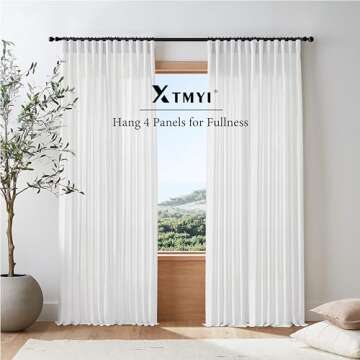 XTMYI White Curtains 96 Inches Long for Living Room Pleated with Heading Tape Hooks Solid Linen Light Filtering Semi Sheer Lightweight Curtains for Bedroom 96 Length 8FT Single One Pair Set