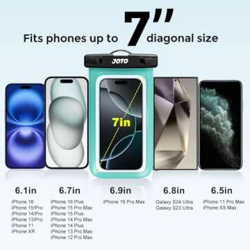 JOTO 2 Pack Waterproof Phone Pouch Case Up to 7", IPX8 Underwater Phone Case Cellphone Dry Bag for iPhone 16 15 14 13 12 Pro Max Xs Max XR X 8 7 6S Plus SE/Galaxy S24 S23 S22 S21 -Black & Green