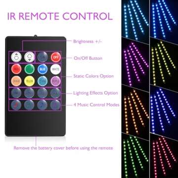 Car LED Strip Lights Christmas, 4Pcs 48 LED Interior Lights, Multicolor Music Car Strip Light Under Dash Lighting Kit with Sound Active Function and Remote Controller, DC 5V