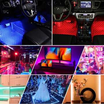 Car LED Strip Lights Christmas, 4Pcs 48 LED Interior Lights, Multicolor Music Car Strip Light Under Dash Lighting Kit with Sound Active Function and Remote Controller, DC 5V