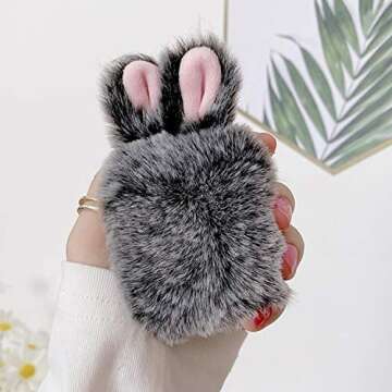 Guppy Compatible with AirPods Furry Bunny Case Girls 3D Cartoon Cute Rabbit Ears Plush Fluffy Warm C...