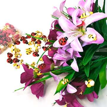 glacely 50 Pcs Tiny Resin Bees Ladybugs,Including 25 Pcs Resin Bee Ornaments 25 Pcs Resin Ladybugs Decors with Storage box for DIY Crafts Wreath Party Home Decoration (50pcs)