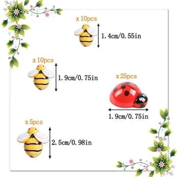 glacely 50 Pcs Tiny Resin Bees Ladybugs,Including 25 Pcs Resin Bee Ornaments 25 Pcs Resin Ladybugs Decors with Storage box for DIY Crafts Wreath Party Home Decoration (50pcs)