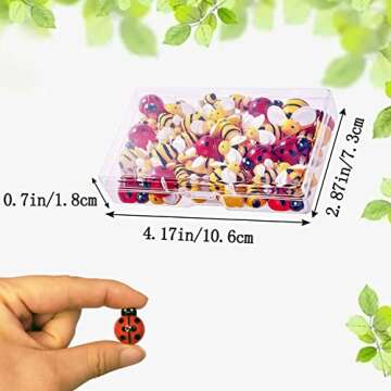 glacely 50 Pcs Tiny Resin Bees Ladybugs,Including 25 Pcs Resin Bee Ornaments 25 Pcs Resin Ladybugs Decors with Storage box for DIY Crafts Wreath Party Home Decoration (50pcs)