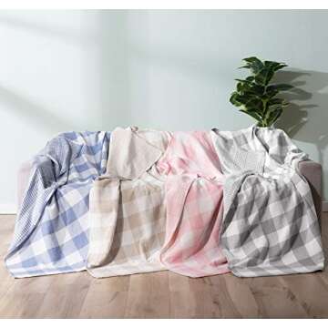 StyleChic Cotton Muslin Throw Blanket with Buffalo Check Pattern, Vintage Indoor and Outdoor Use, Re...