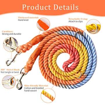 Tesitehi Multifunctional Rope Dog Leash 7.5 FT with Adjustable Double Swivel Hook Hands Free for Sma...