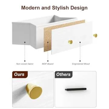 Nicehill White Dresser for Bedroom with 5 Drawers, Fabric Dresser Storage Tower, Chest of Drawers for Closet, Living Room, Hallway, Entryway, Woodeen Dresser（White）