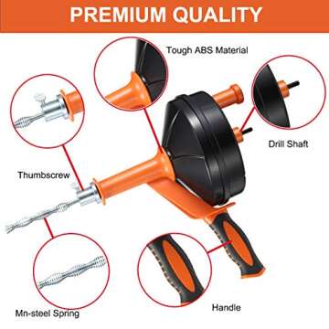 Drain Auger, Breezz Clog Remover with Drill Adapter, 25 Feet Flexible Plumbing Snake Use Manually or...