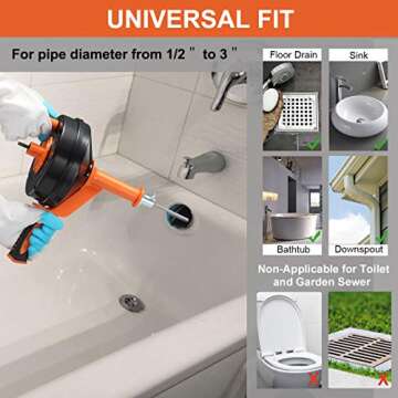 Drain Auger, Breezz Clog Remover with Drill Adapter, 25 Feet Flexible Plumbing Snake Use Manually or Powered for Kitchen,Bathrom and Shower Sink, Comes with Gloves(Orange)