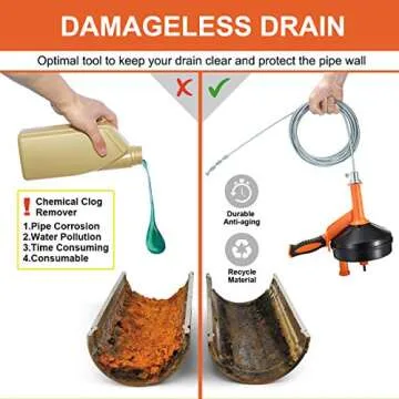 Drain Auger, Breezz Clog Remover with Drill Adapter, 25 Feet Flexible Plumbing Snake Use Manually or Powered for Kitchen,Bathrom and Shower Sink, Comes with Gloves(Orange)