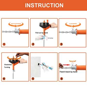 Drain Auger, Breezz Clog Remover with Drill Adapter, 25 Feet Flexible Plumbing Snake Use Manually or Powered for Kitchen,Bathrom and Shower Sink, Comes with Gloves(Orange)