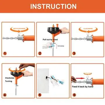 Drain Auger, Breezz Clog Remover with Drill Adapter, 25 Feet Flexible Plumbing Snake Use Manually or Powered for Kitchen,Bathrom and Shower Sink, Comes with Gloves(Orange)