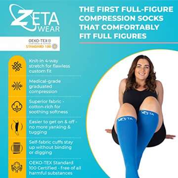 Zeta Wear Open Toe Plus Size Support Socks - Ultimate Comfort for Travel & Relief