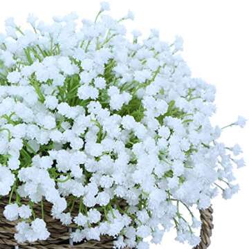 20 pcs 60 Branches White Babys Breath Flowers Bouquets Artificial Fake Gypsophila for Wedding Bridal Bouquet Garland DIY Floral Arrangement Wreath Home Office Table Décor Centerpiece Real Touch