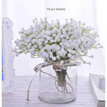 20 pcs 60 Branches White Babys Breath Flowers Bouquets Artificial Fake Gypsophila for Wedding Bridal Bouquet Garland DIY Floral Arrangement Wreath Home Office Table Décor Centerpiece Real Touch