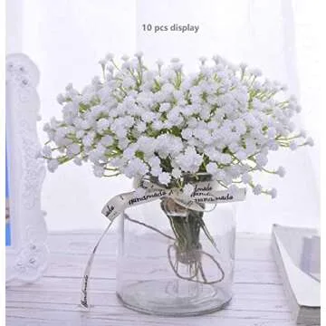 20 pcs 60 Branches White Babys Breath Flowers Bouquets Artificial Fake Gypsophila for Wedding Bridal Bouquet Garland DIY Floral Arrangement Wreath Home Office Table Décor Centerpiece Real Touch