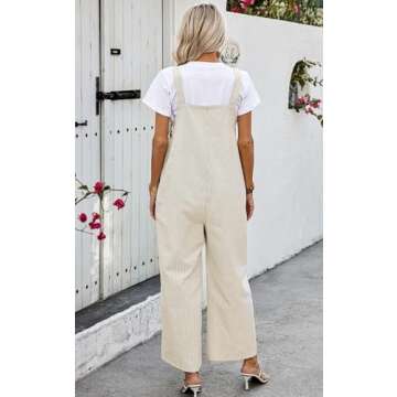 PRETTYGARDEN Summer Outfits For Women Striped Overall Jumpsuits 2025 Casual Wide Leg Strap Overalls Jumpers Button Lounge Clothing (Khaki Striped,M)