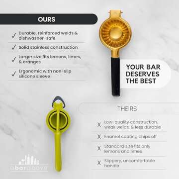 A Bar Above Premium Quality Hand Juicer, for Cocktails, Heavy Duty, Stainless Steel Juicer, Lime, Lemon, and Oranges, Citrus Juicers, for Mixologists and Bars, Fruit Juice Extractor, Silver, 1 Pack