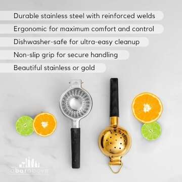 A Bar Above Premium Quality Hand Juicer, for Cocktails, Heavy Duty, Stainless Steel Juicer, Lime, Lemon, and Oranges, Citrus Juicers, for Mixologists and Bars, Fruit Juice Extractor, Silver, 1 Pack