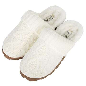 Jessica Simpson Women's Soft Cable Knit Slippers with Indoor/Outdoor Sole - Cream