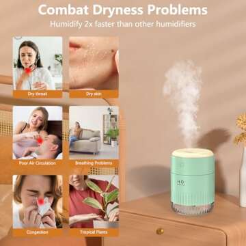 Mini Humidifiers for Bedroom 350ml Small Portable Humidifier for Travel Plants Humidifier, Auto Shut...