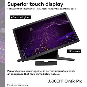Wacom Cintiq Pro 27 Creative Pen Display (4K Graphic Drawing Monitor with 8192 Pen Pressure and 99% Adobe RGB (DTH271K0A), Black