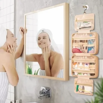 Leather Toiletry Travel Bag Spacious Water-Resistant