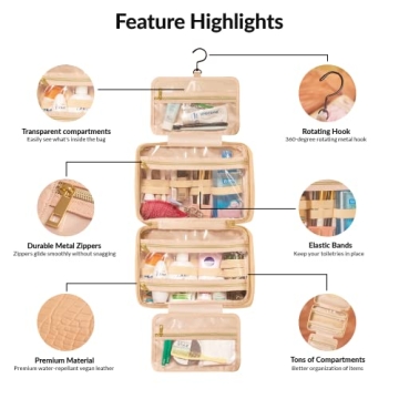 Leather Toiletry Travel Bag Spacious Water-Resistant