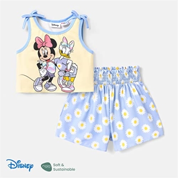 Disney Mickey and Friends Toddler Girl 2 Piece Outfits Set Sleeveless Tank Top and Shorts Set Light Blue 2 Years