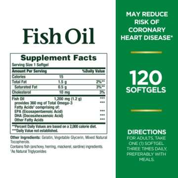 Nature's Bounty Fish Oil, Dietary Supplement, Omega 3, Supports Heart Health, 1200 Mg, 120 Rapid Release Softgels