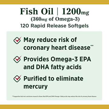Nature's Bounty Fish Oil, Dietary Supplement, Omega 3, Supports Heart Health, 1200 Mg, 120 Rapid Release Softgels