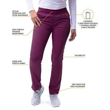 Adar Uniforms, Pro Scrubs for Women - Skinny Leg Yoga Scrub Pants - P7102 - Wine - S