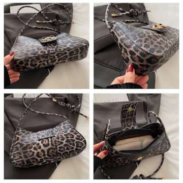 Leopard Y2k Shoulder Bag Crossbody Bags for Women Leopard Purse Going Out Bag Punk Y2k Stuff 2000s (Khaki)