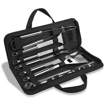 Anpro Grilling Accessories Grill Kit- Grill Set, Grilling Utensil Set, BBQ Accessories, BBQ Kit, BBQ Grill Tools, Grilling Gifts for Father's Day, Smoker, Camping, Kitchen,21 PCS-Standard Silver
