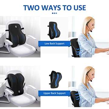 Villsure Lumbar Support Pillow, Memory Foam Back Cushion Pillow for Office Chair,Computer/Car Seat and Wheelchair with Breathable 3D Mesh ,Ergonomic Orthopedic Backrest for Back Pain Relief