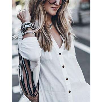 AILUNSNIKA White Swimwear Beach Shirt Tunic Dress Long Sleeve Bikini Cover Up for Women Swimsuit Cover Ups