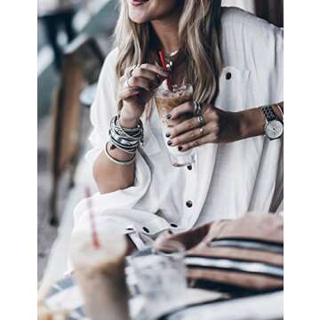 AILUNSNIKA White Swimwear Beach Shirt Tunic Dress Long Sleeve Bikini Cover Up for Women Swimsuit Cover Ups