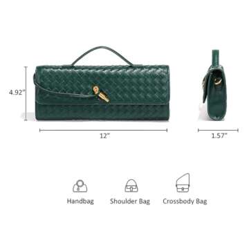 Evening Woven Crossbody Bags for Women Casual Fashion Shoulder Handbag Vegan Leather Clutch Purse Black