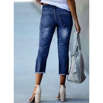 Sidefeel Jeans for Women Trendy 2025 High Waisted Stretchy Straight Leg Capri Denim Pants Blue Size ...