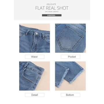 Sidefeel Jeans for Women Trendy 2025 High Waisted Stretchy Straight Leg Capri Denim Pants Blue Size 6