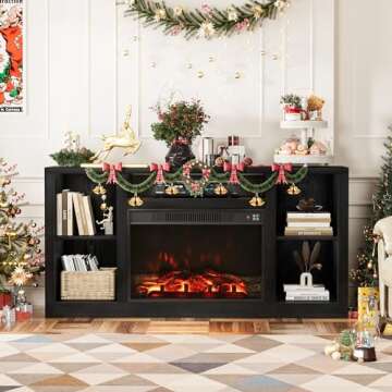 Furniwell Fireplace TV Stand for 65 Inch TV, Media Entertainment Center Console Table with 26" Elect...