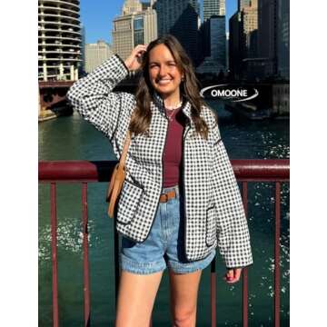 Omoone Women's Lightweight Cropped Floral Quilted Jacket