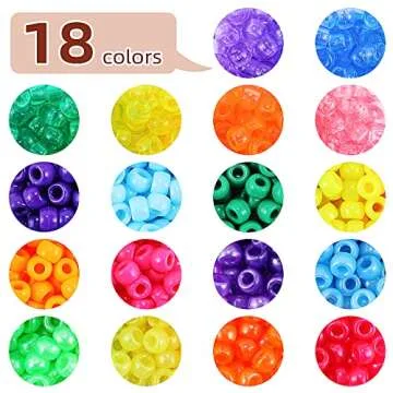 18 Color 9 mm Hair Beads for Hair Braids, Rainbow Pony Beads Kit for Jewelry Making Kandi Beads for Bracelets Making with Hair Beader and Rubber Band for Gift