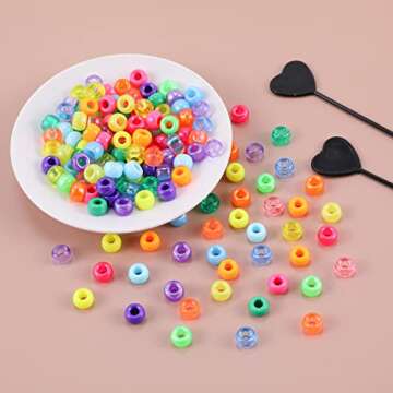 18 Color 9 mm Hair Beads for Hair Braids, Rainbow Pony Beads Kit for Jewelry Making Kandi Beads for Bracelets Making with Hair Beader and Rubber Band for Gift