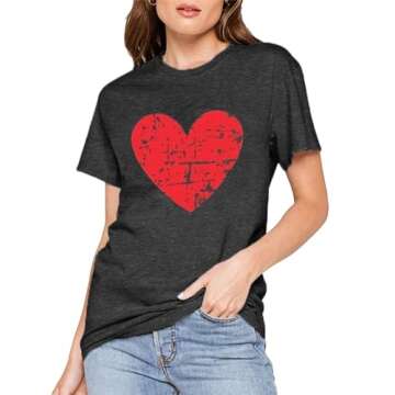 Women Valentine's Day Love Heart Printed T Shirt Plaid Graphic Tops Leopard Tee Gifts for Her Spring...