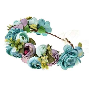 Elegant June Bloomy Rose Floral Crown with Adjustable Ribbon