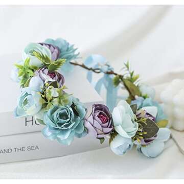 Elegant June Bloomy Rose Floral Crown with Adjustable Ribbon