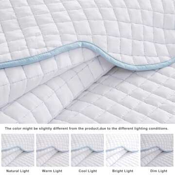 WDCOZY White Twin Size Quilt Bedding Set, Blue Scalloped Farmhouse Country Rustic Lightweight Soft Coverlet for All Season, Cute Cozy Kantha Pick Stitch Bedspread, 1 Pillow Shams